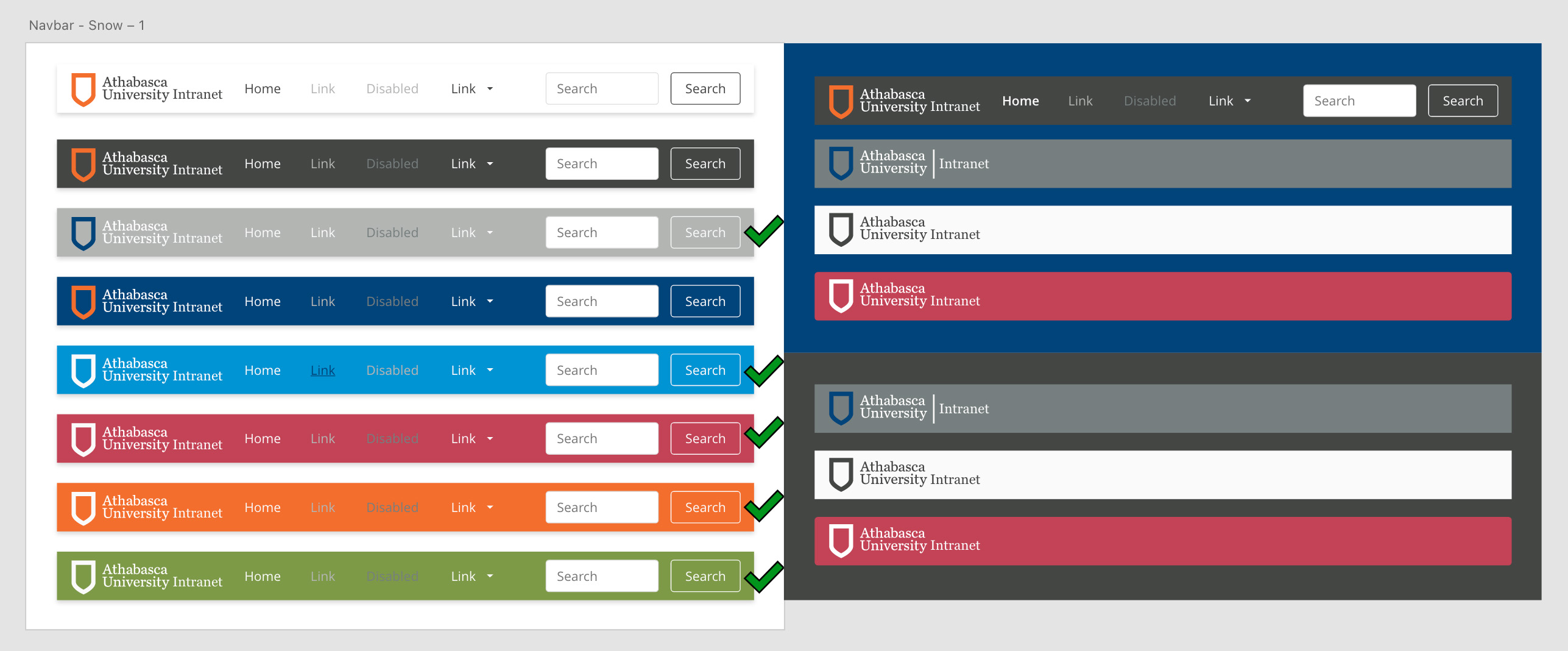 An artboard which depicts accessible navigation bars for brands and sub-brands.