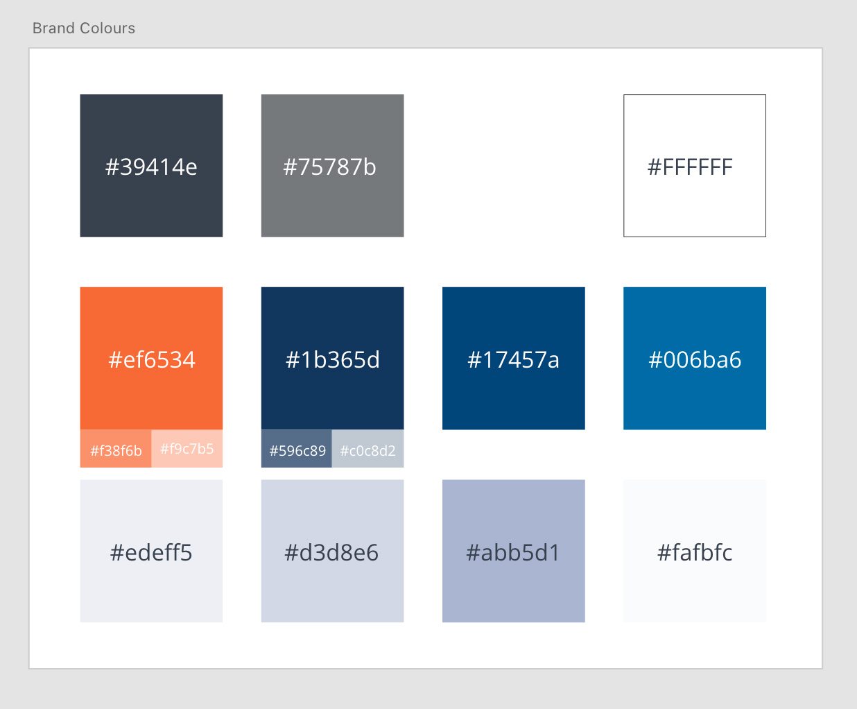 An artboard depicting the offical brand colours of Athabasca University and their respective shades.