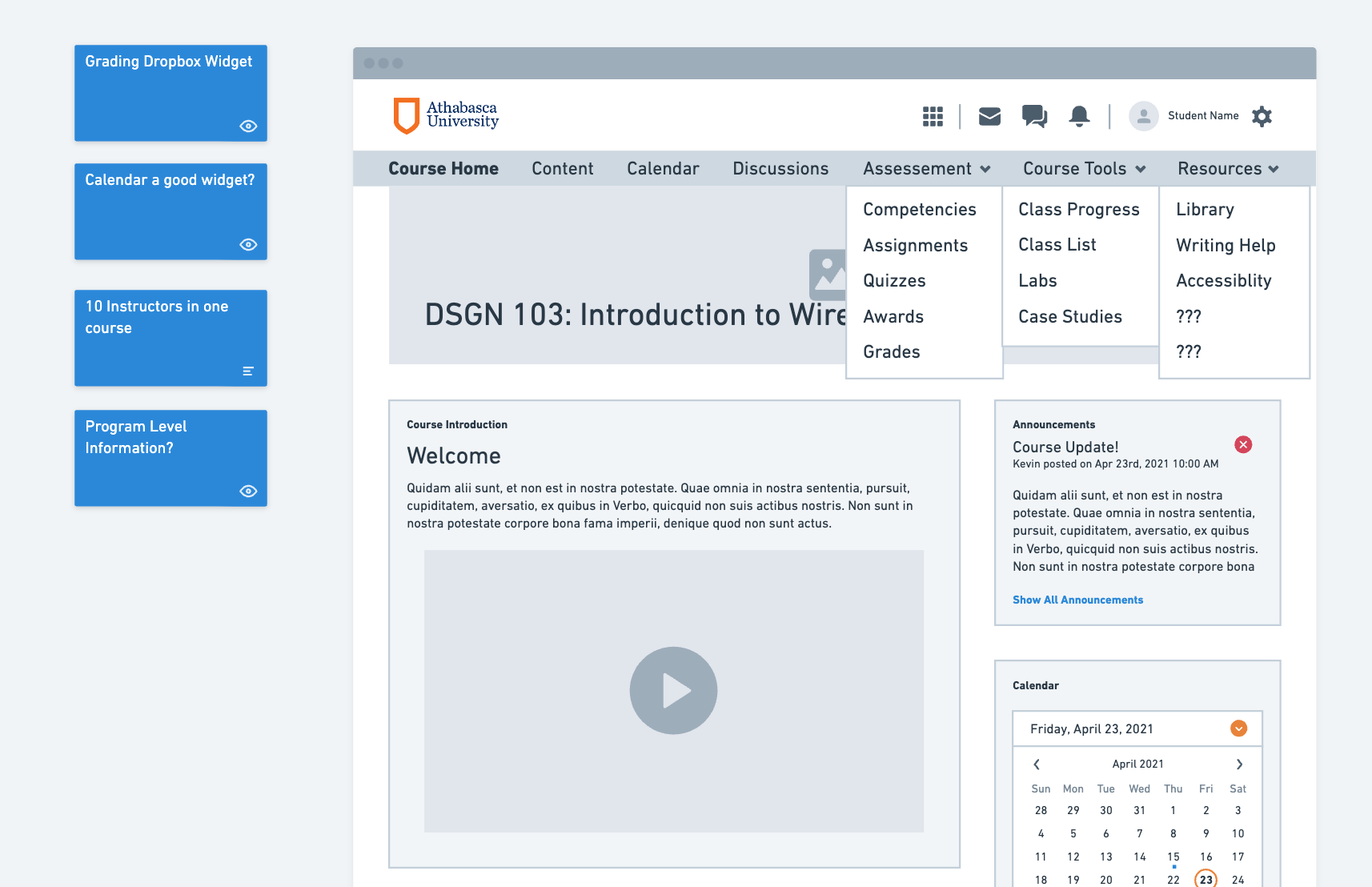 Draft wireframe with initial group notes.