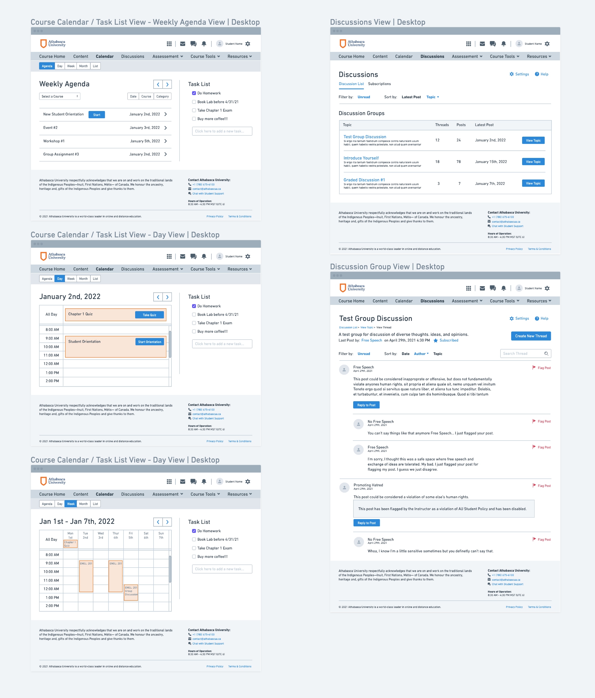 Course Calendar and Discussions.